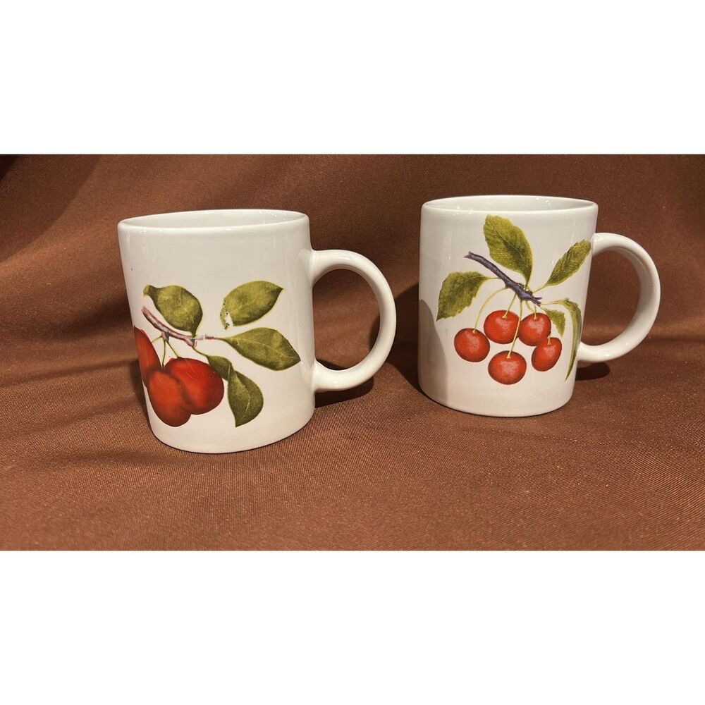 Lot of 2 Coffee Mugs Fruit Pattern
